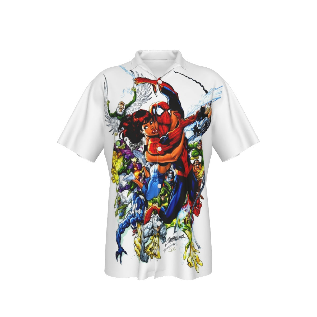 SPIDERMAN ESCAPES VILLAINS ALL OVER PRINT SHIRT AND TANK TOP