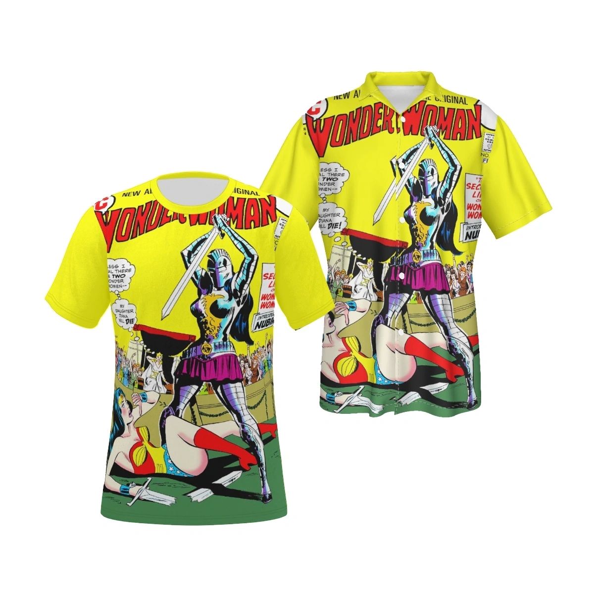 WONDER WOMAN 204 ALL OVER PRINT SHIRT, BUTTON UP & TANK