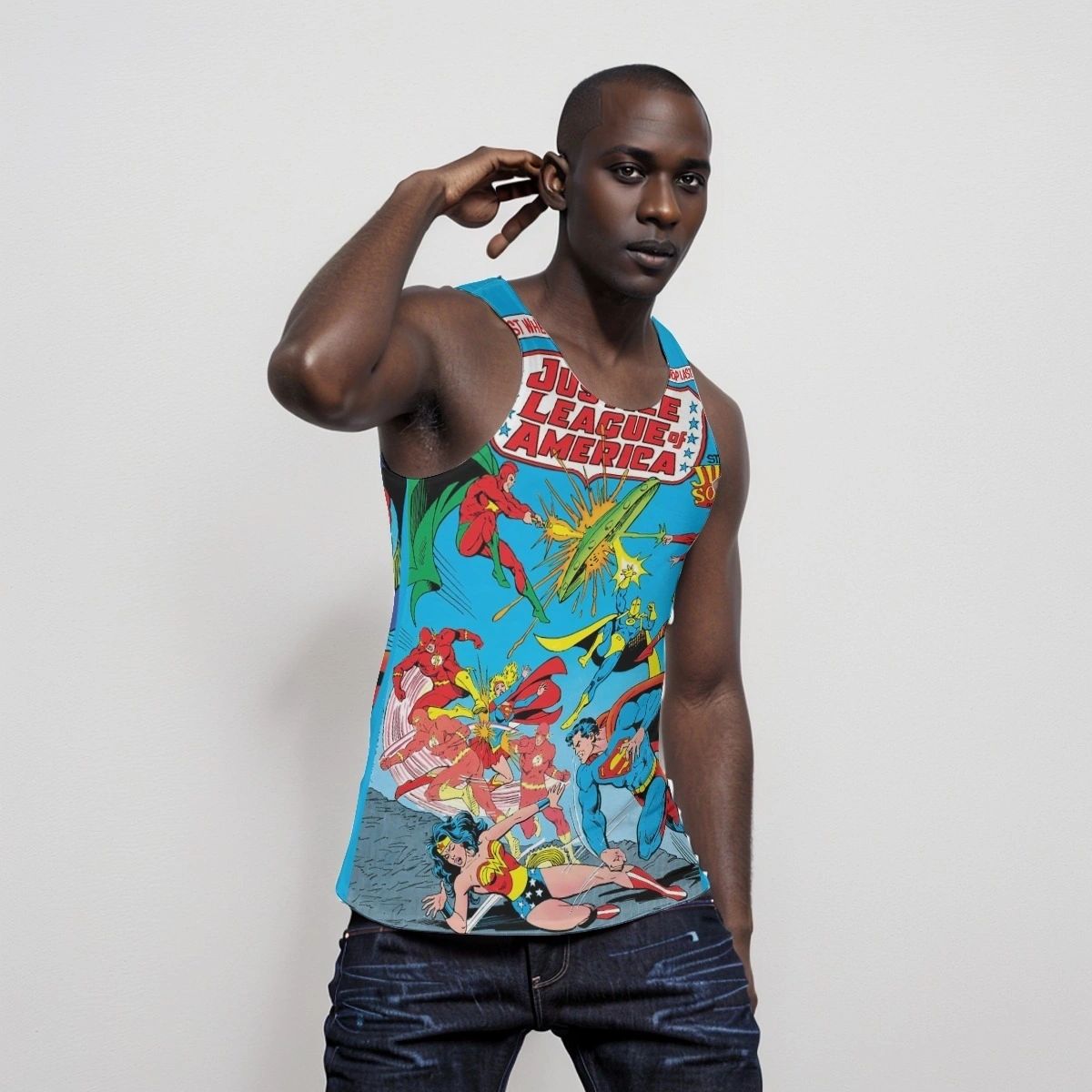JLA 232 ALL OVER PRINT SHIRT, BUTTON UP & TANK- WONDER WOMAN