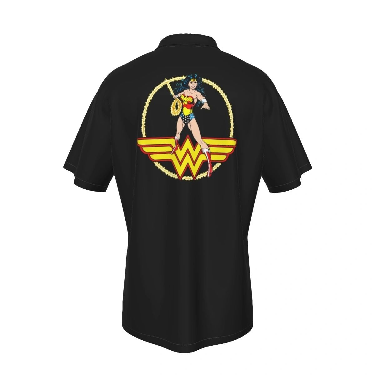 WONDER WOMAN PEREZ CUTOUT ALL OVER PRINT SHIRT, BUTTON UP & TANK