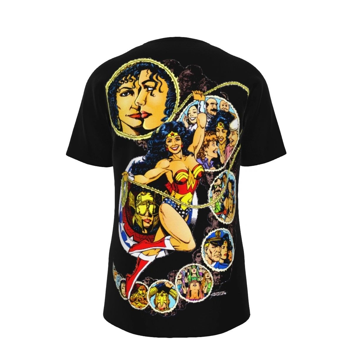 WONDER WOMAN PEREZ PINUP ALL OVER PRINT SHIRT, BUTTON UP & TANK