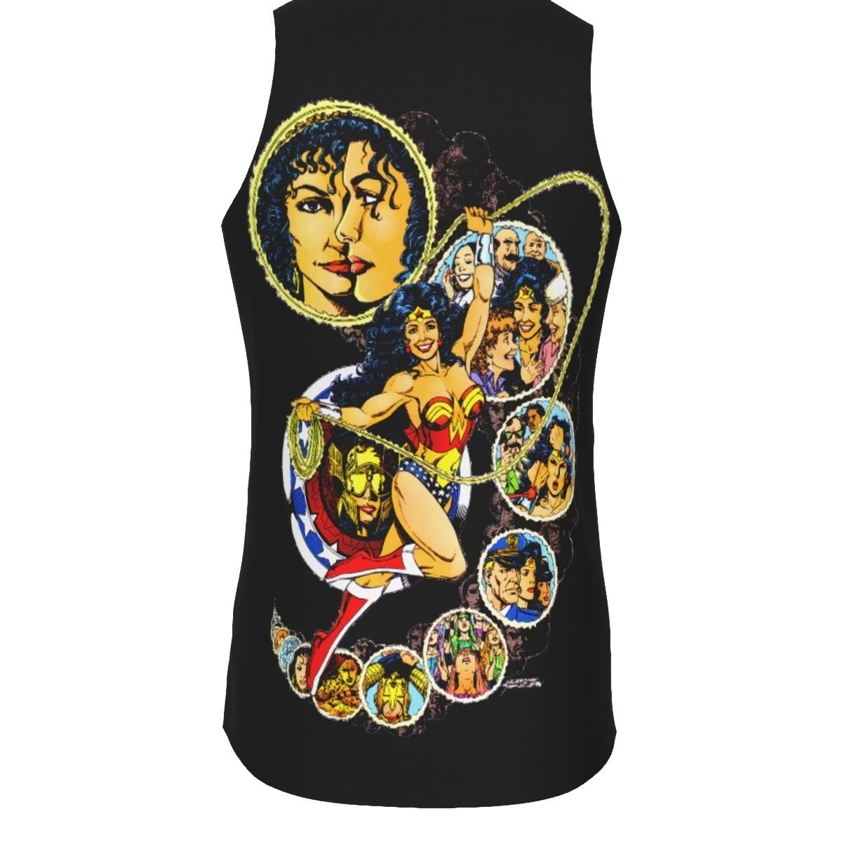 WONDER WOMAN PEREZ PINUP ALL OVER PRINT SHIRT, BUTTON UP & TANK