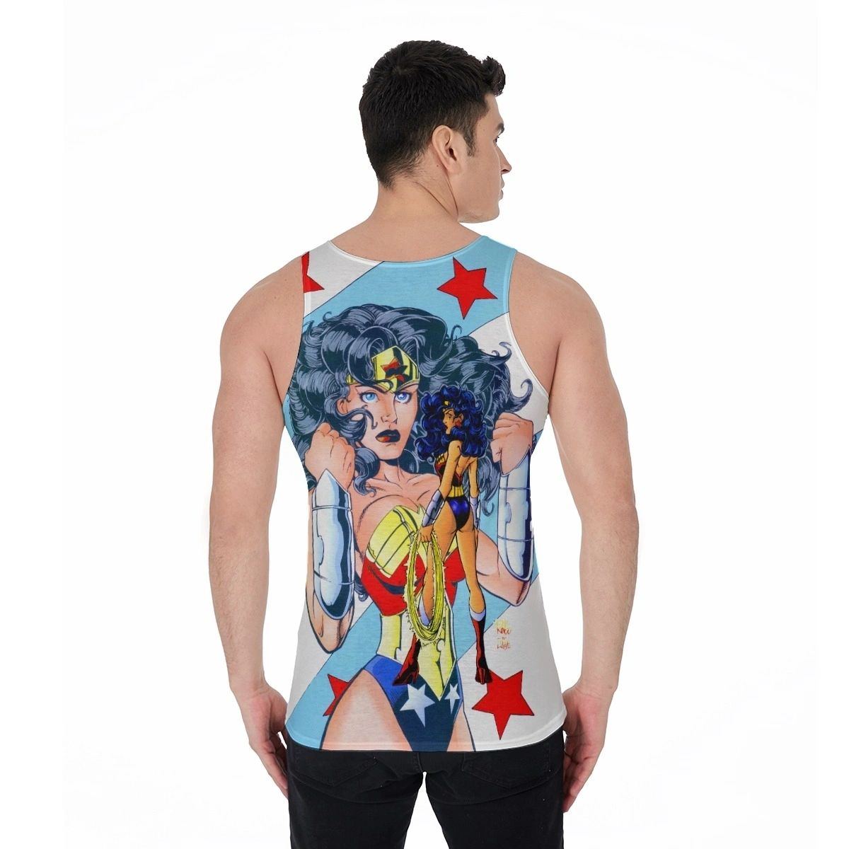 WONDER WOMAN RINGO PIN UP ALL OVER PRINT SHIRT, BUTTON UP & TANK