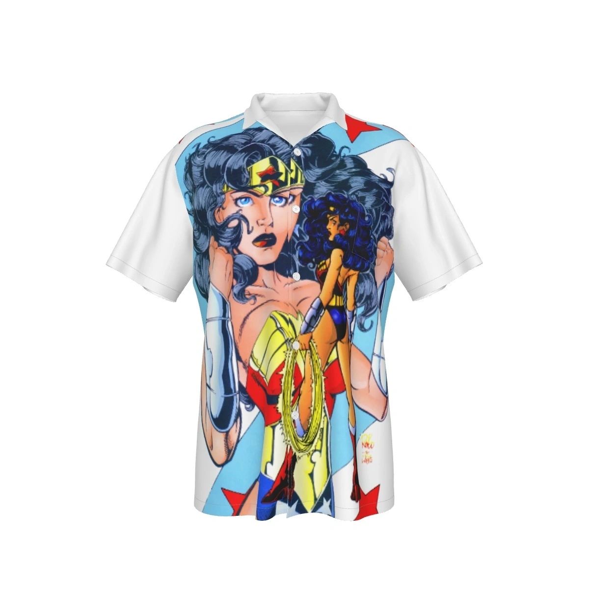 WONDER WOMAN RINGO PIN UP ALL OVER PRINT SHIRT, BUTTON UP & TANK
