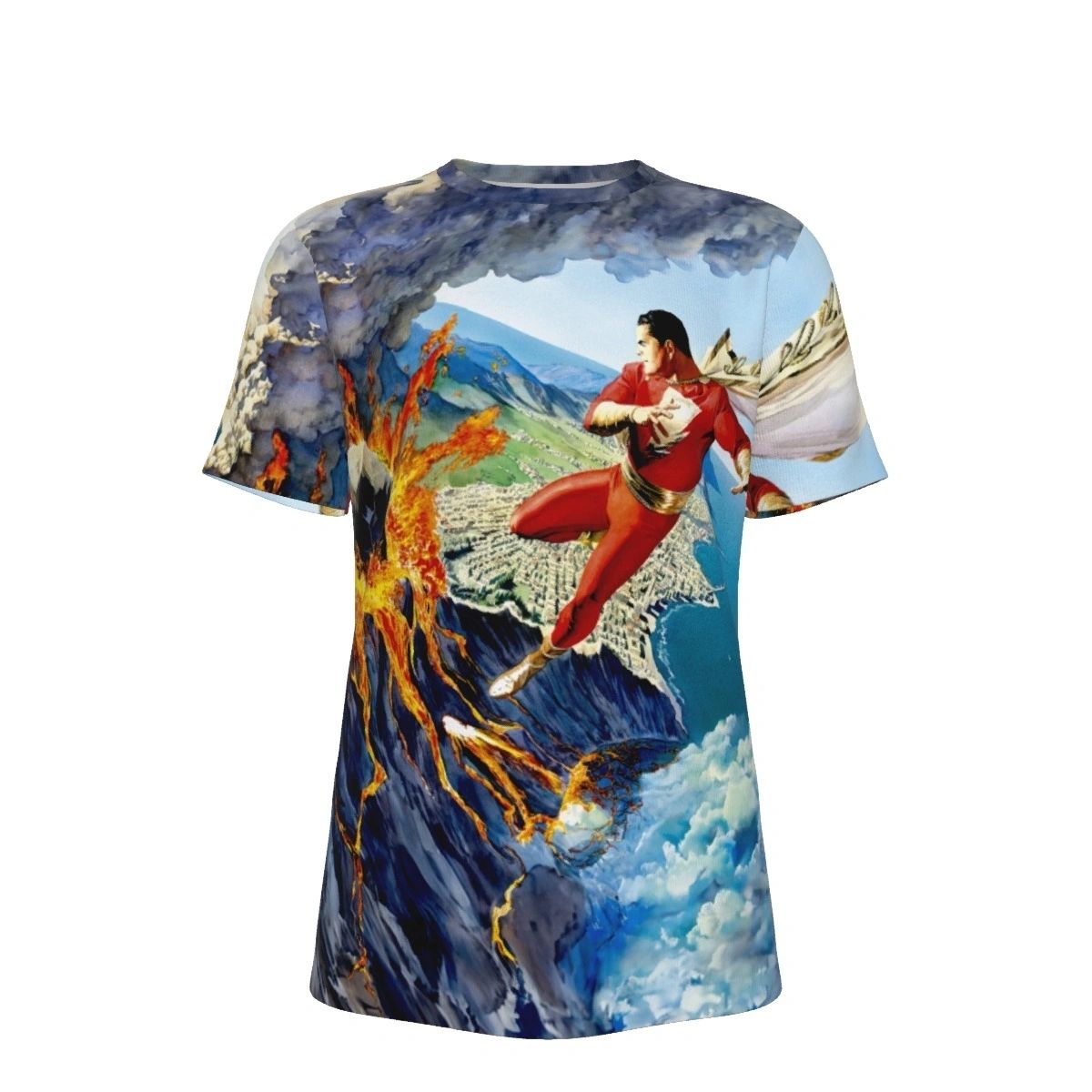 SHAZAM SAVES VOLCANO PAGE OVER PRINT SHIRT & TANK- ALEX ROSS