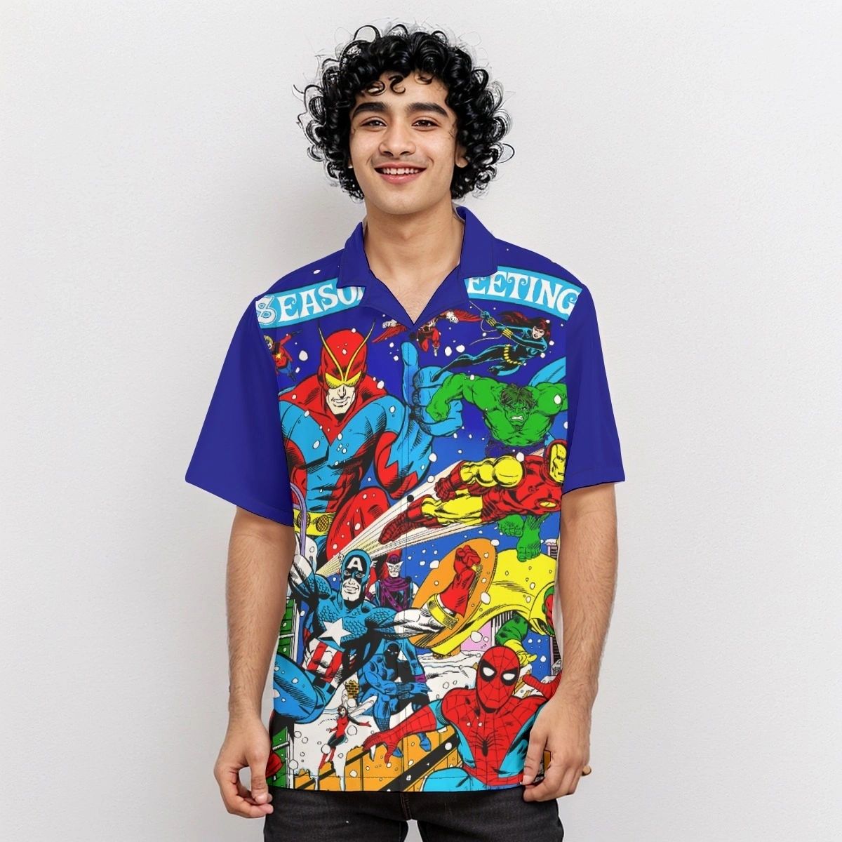 MARVEL SEASONS GREETINGS OVER PRINT SHIRT & TANK