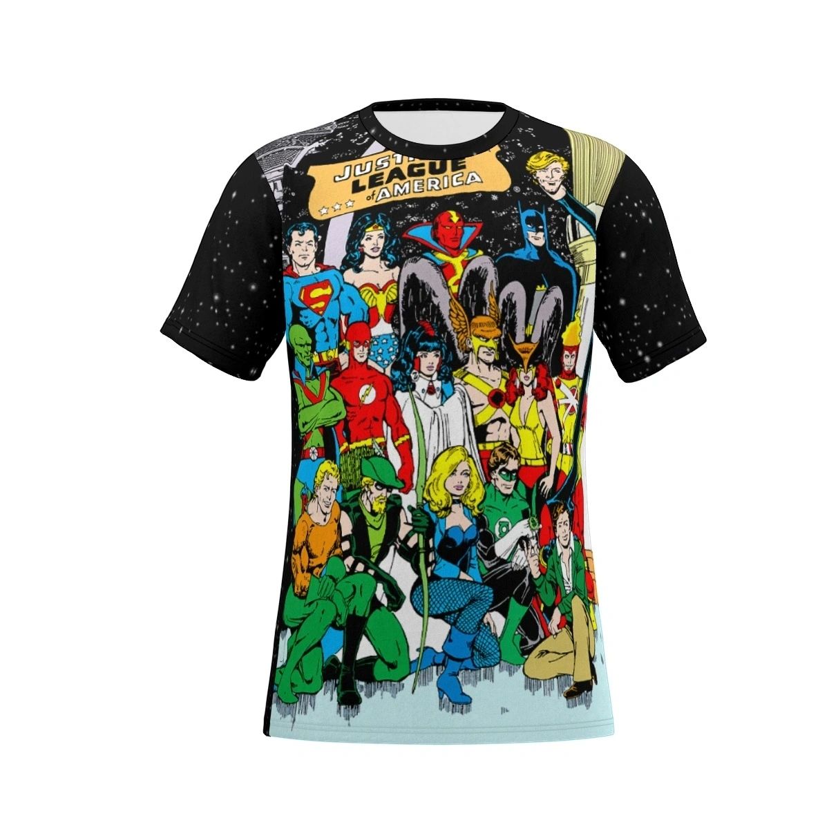 JLA JSA PEREZ PINUP OVER PRINT SHIRT & TANK