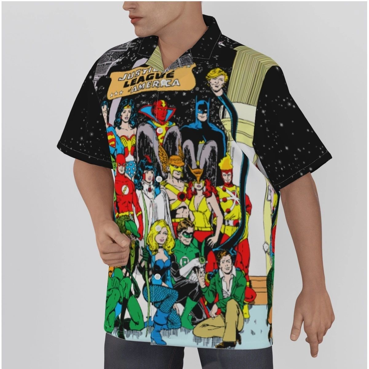 JLA JSA PEREZ PINUP OVER PRINT SHIRT & TANK
