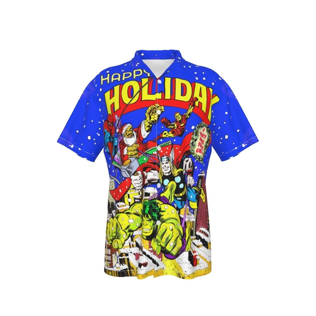 HAPPY HOLIDAY MARVEL OVER PRINT SHIRT & TANK