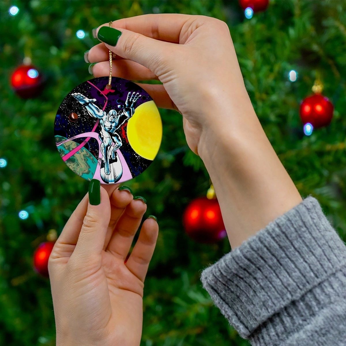 SILVER SURFER CHRISTMAS TREE ORNAMENT