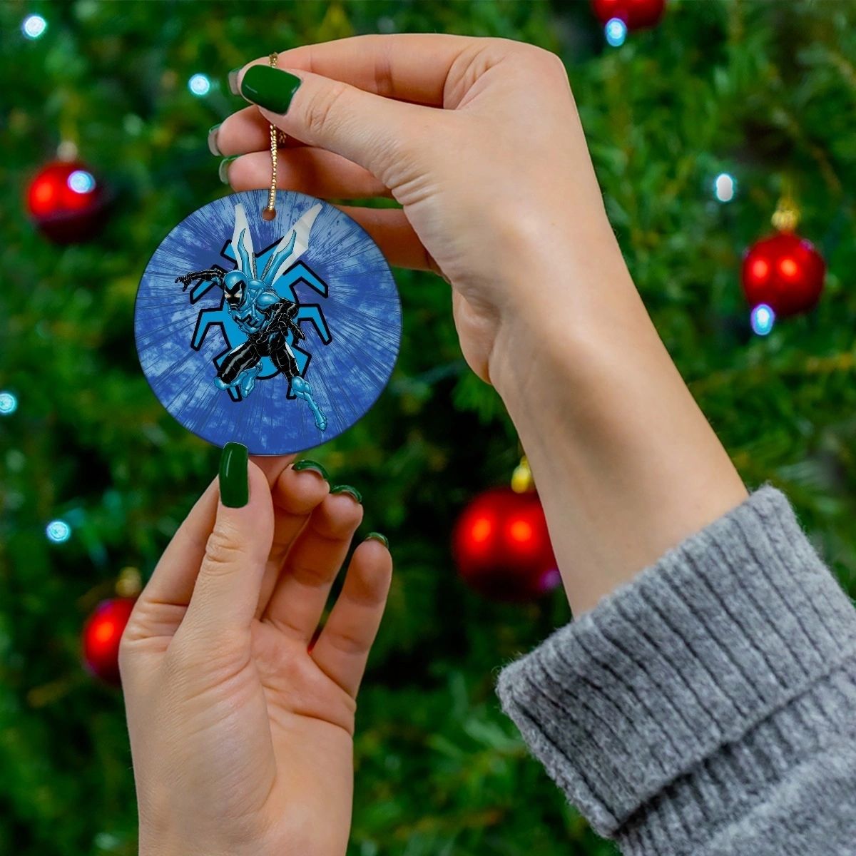 NEW BLUE BEETLE READY CHRISTMAS TREE ORNAMENT
