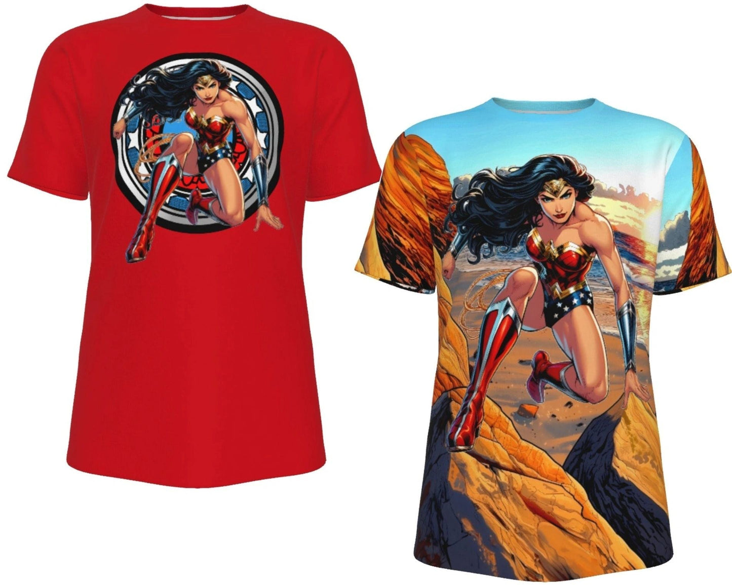 WONDER WOMAN EARTH 1 READY ALL OVER PRINT SHIRT AND TANK TOP