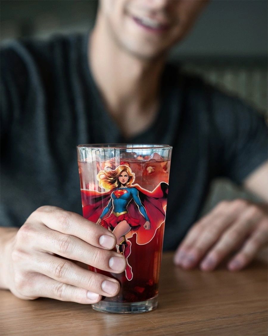 SUPERGIRL EARTH 1 READY Pint Glass (with Free Shipping) - JLA READY SERIES