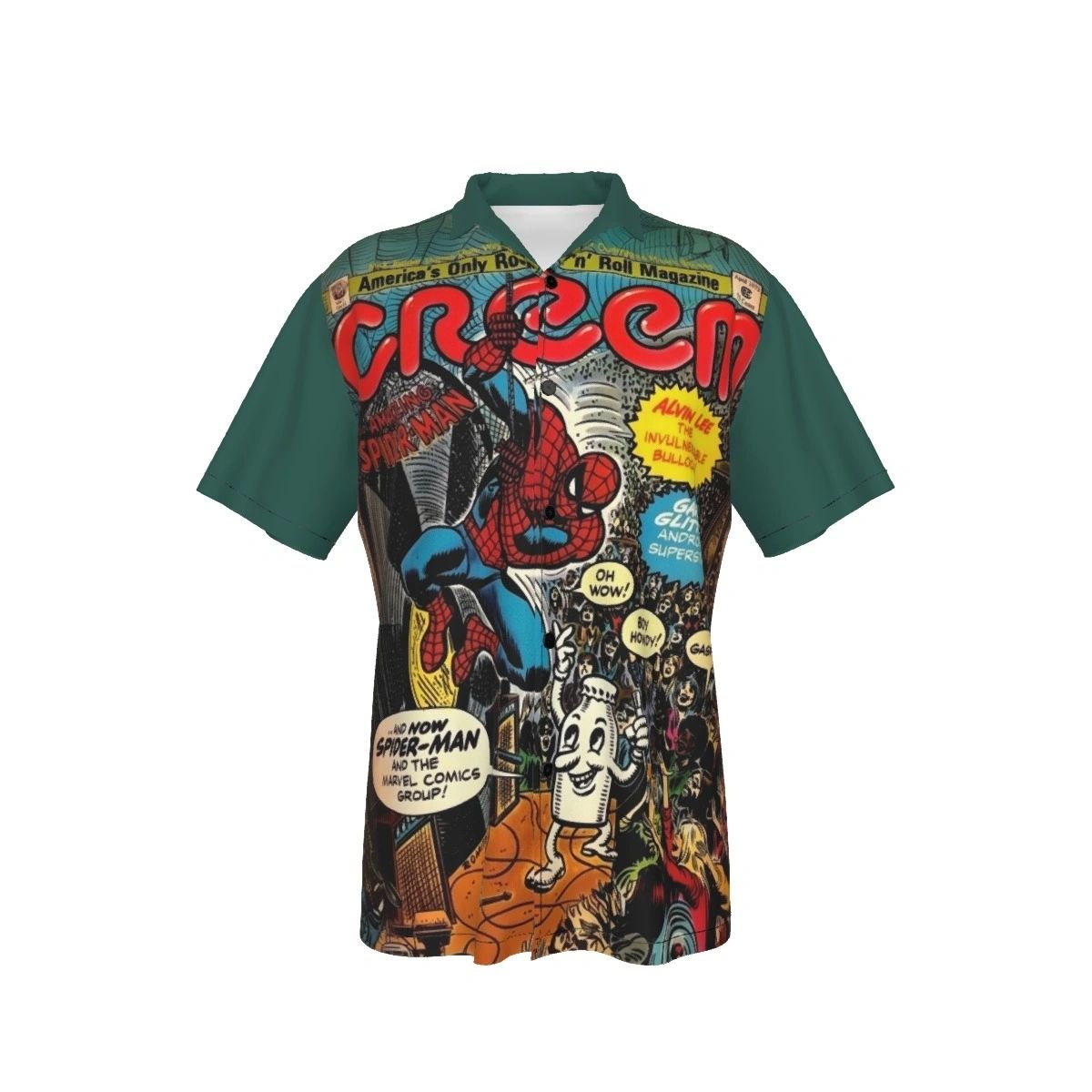 CREEM 1 ALL OVER PRINT SHIRTS - AMERICAS ONLY ROCK AND ROLL MAGAZINE -SPIDERMAN