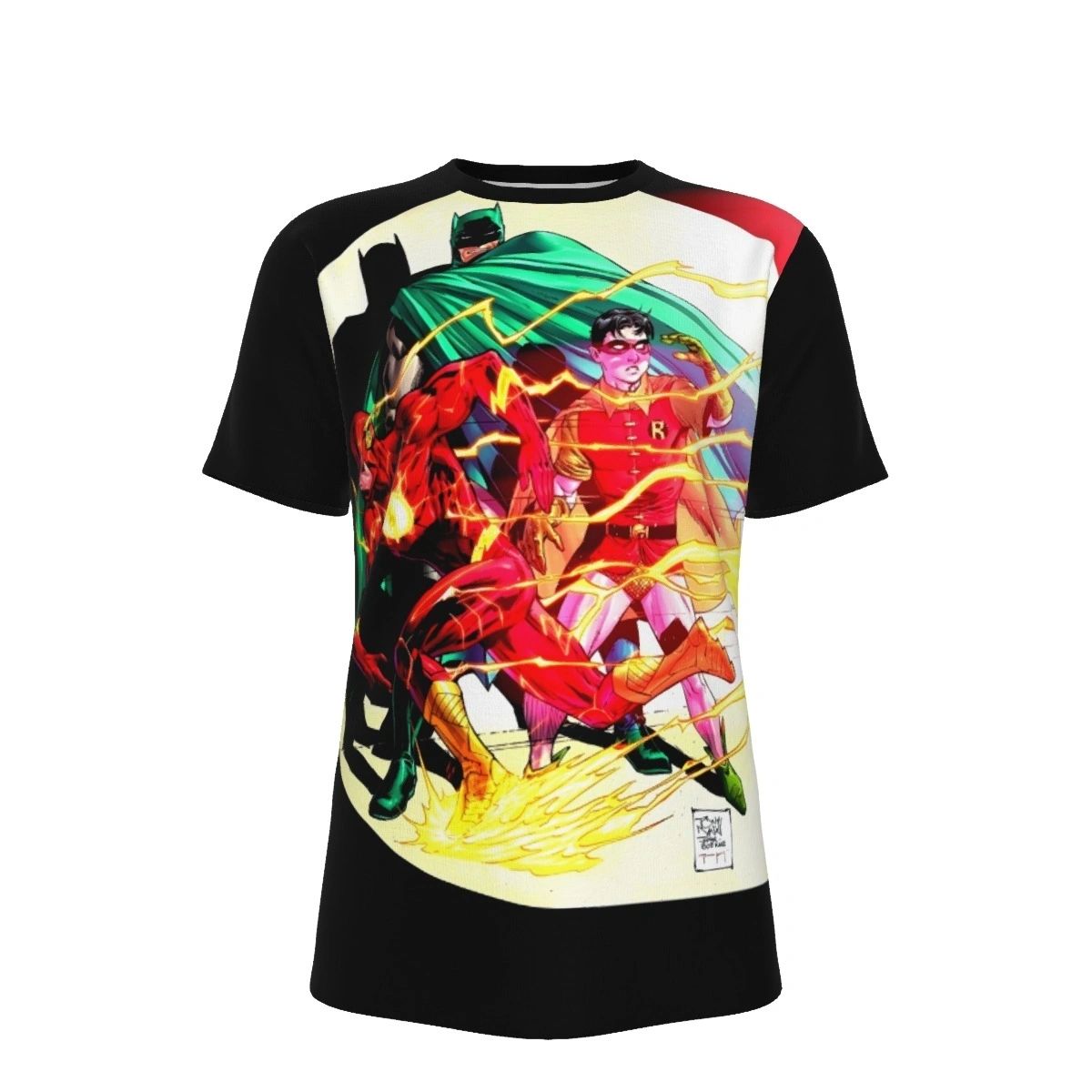 ICONIC BATMAN AND ROBIN SEARCHLIGHT COVER WITH FLASH ALL OVER PRINT SHIRTS