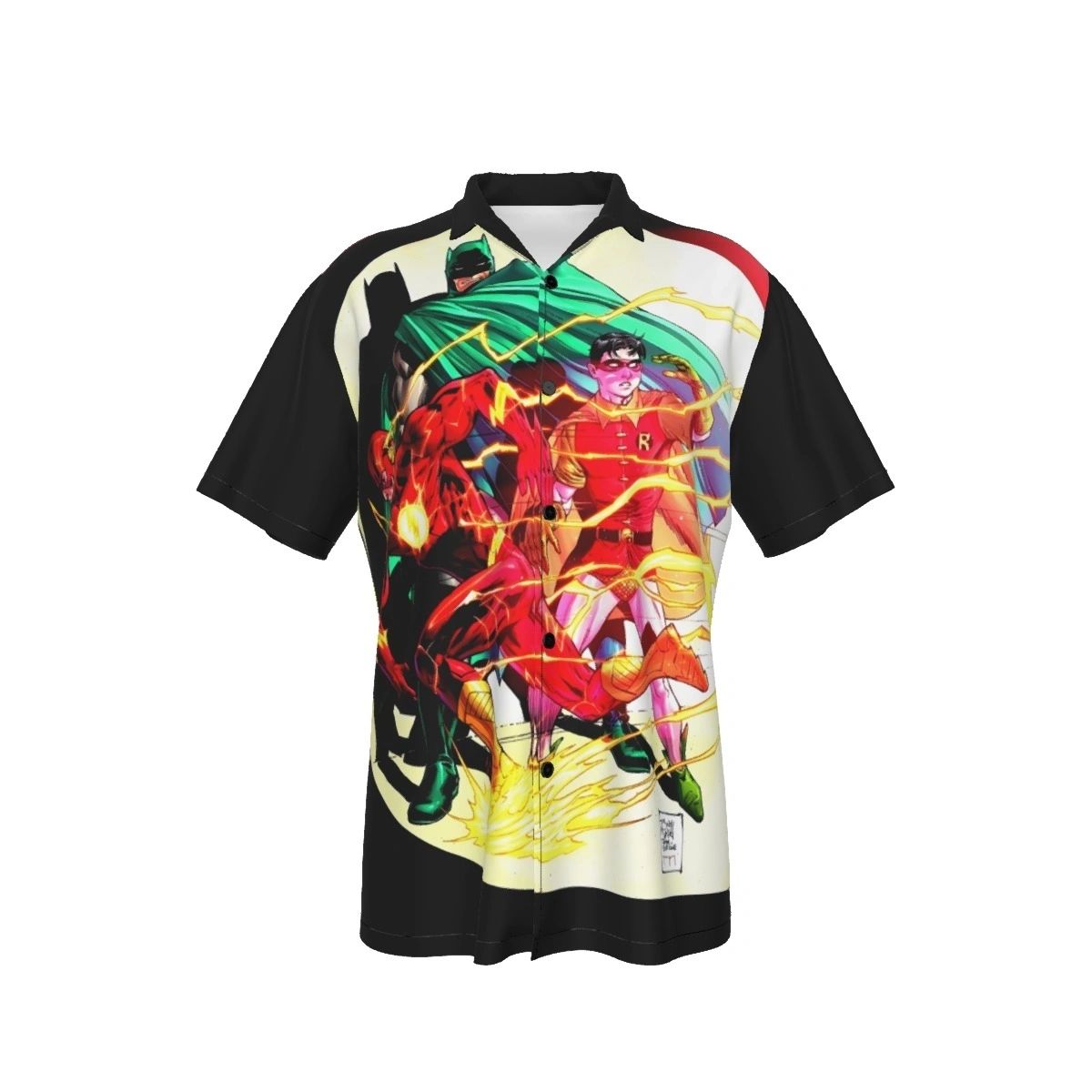 ICONIC BATMAN AND ROBIN SEARCHLIGHT COVER WITH FLASH ALL OVER PRINT SHIRTS