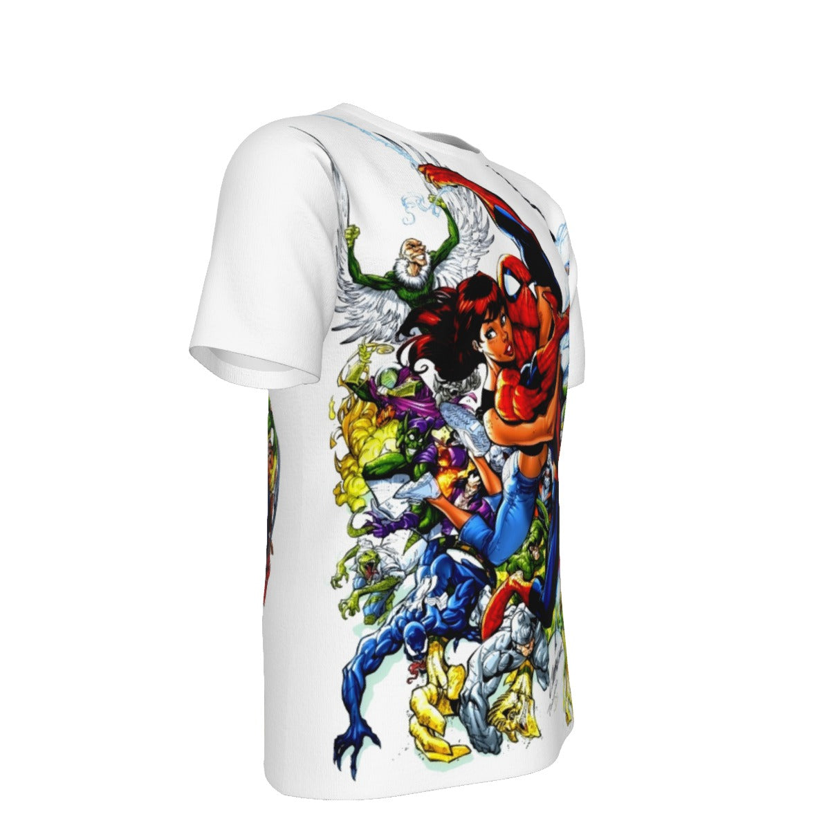 SPIDERMAN ESCAPES VILLAINS ALL OVER PRINT SHIRT AND TANK TOP
