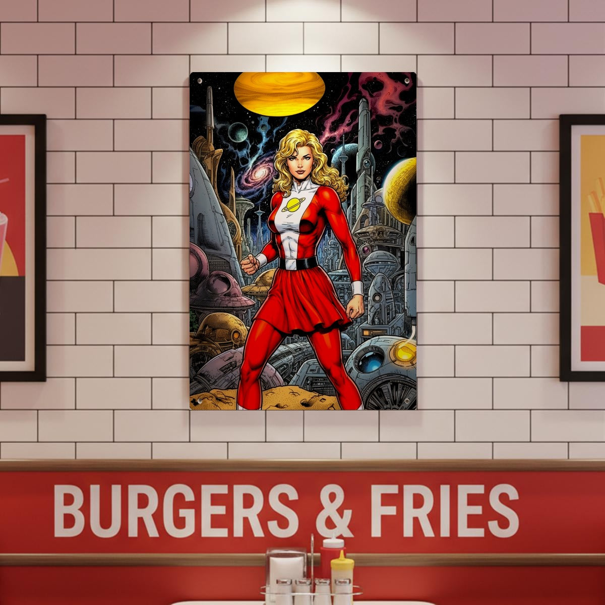 SATURN GIRL GO METAL WALL PLATE - ORIGINAL ART