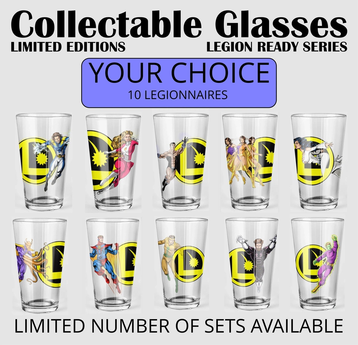 SET OF 10 LEGION READY COLLECTORS PINT GLASSES your choice