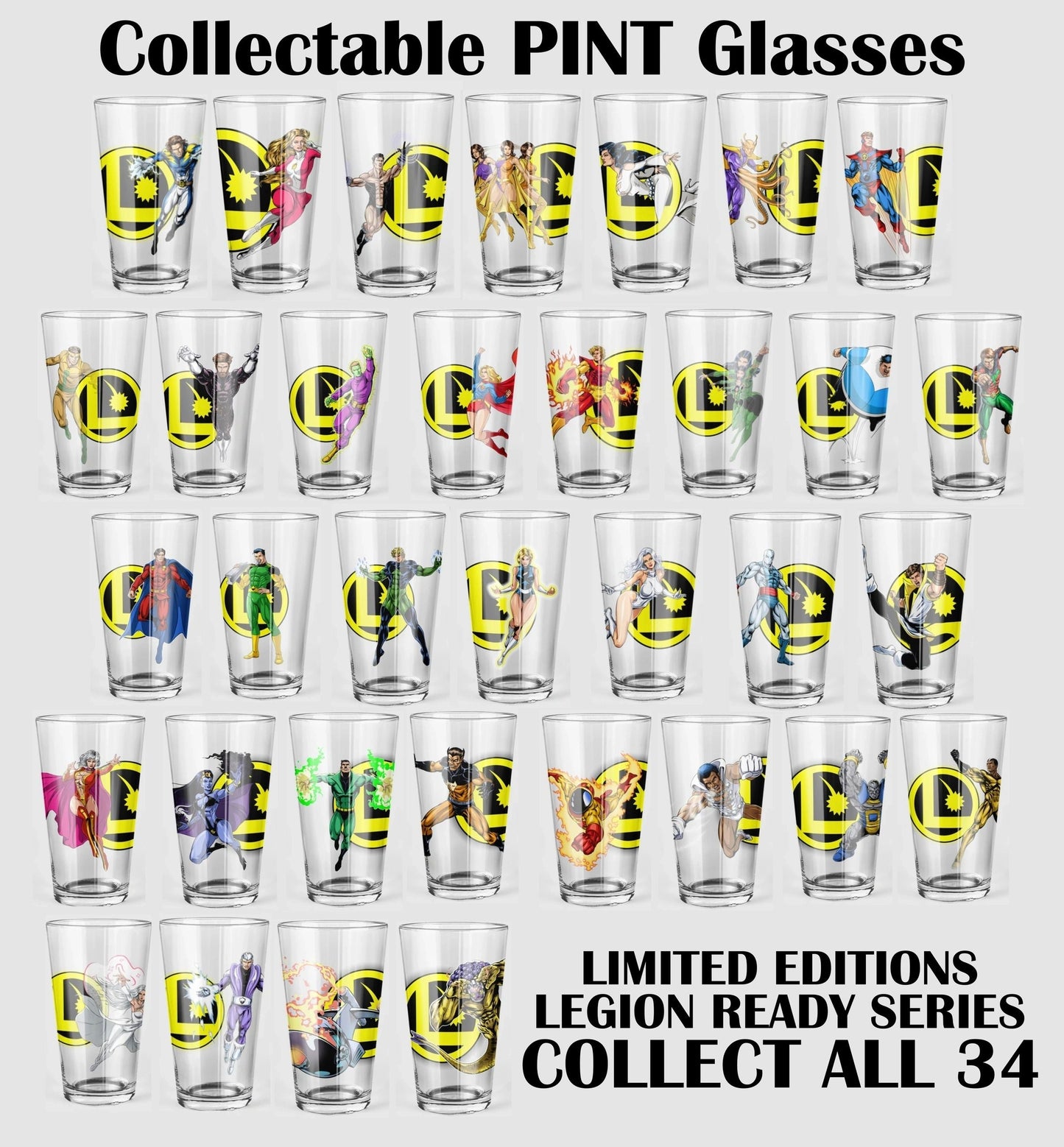 SET OF 10 LEGION READY COLLECTORS PINT GLASSES your choice