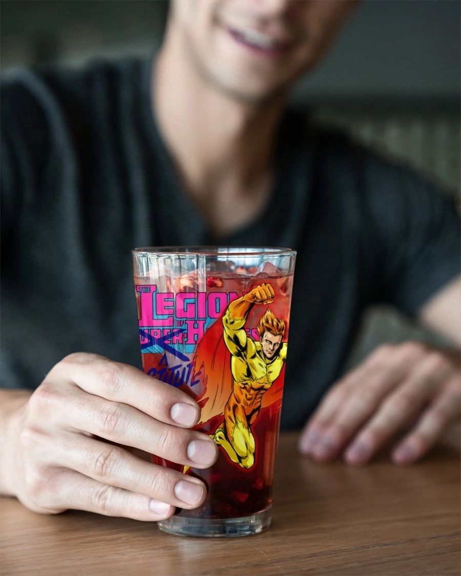 FIRE LAD OF THE LEGION OF SUBSTITUTE HEROES Pint Glass (with Free Shipping)