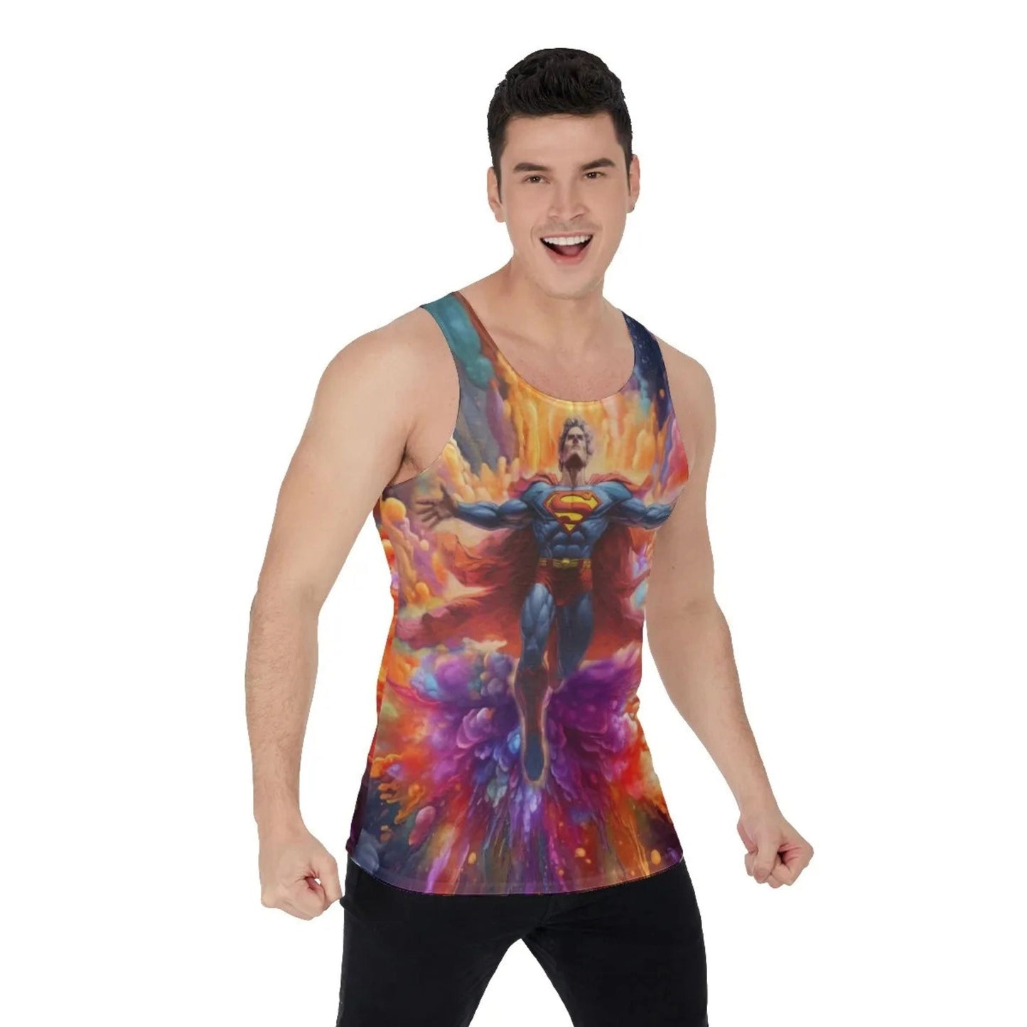 PSYCHEDELIC SUPERMAN ALL-OVER PRINT SHIRT and tank