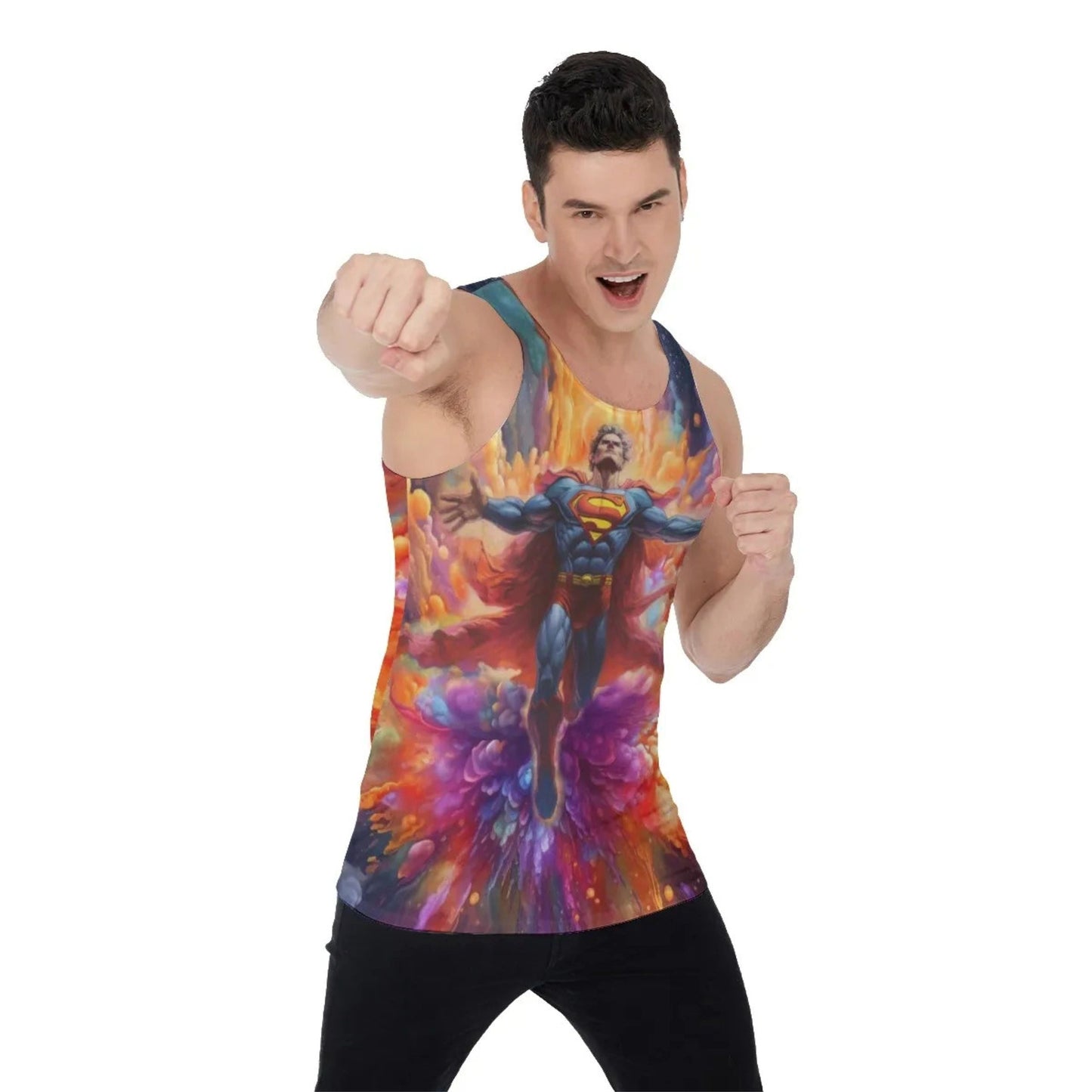 PSYCHEDELIC SUPERMAN ALL-OVER PRINT SHIRT and tank