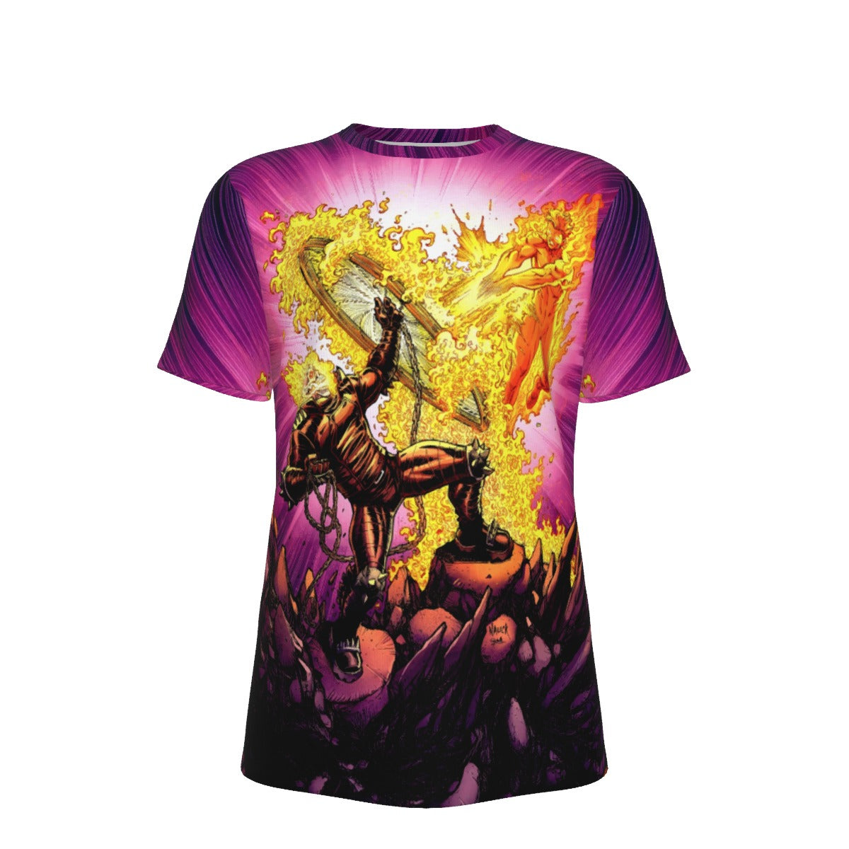 GHOST RIDER VS HUMAN TORCH PIN UP ALL OVER PRINT SHIRT AND TANK TOP- FF ANNUAL 1
