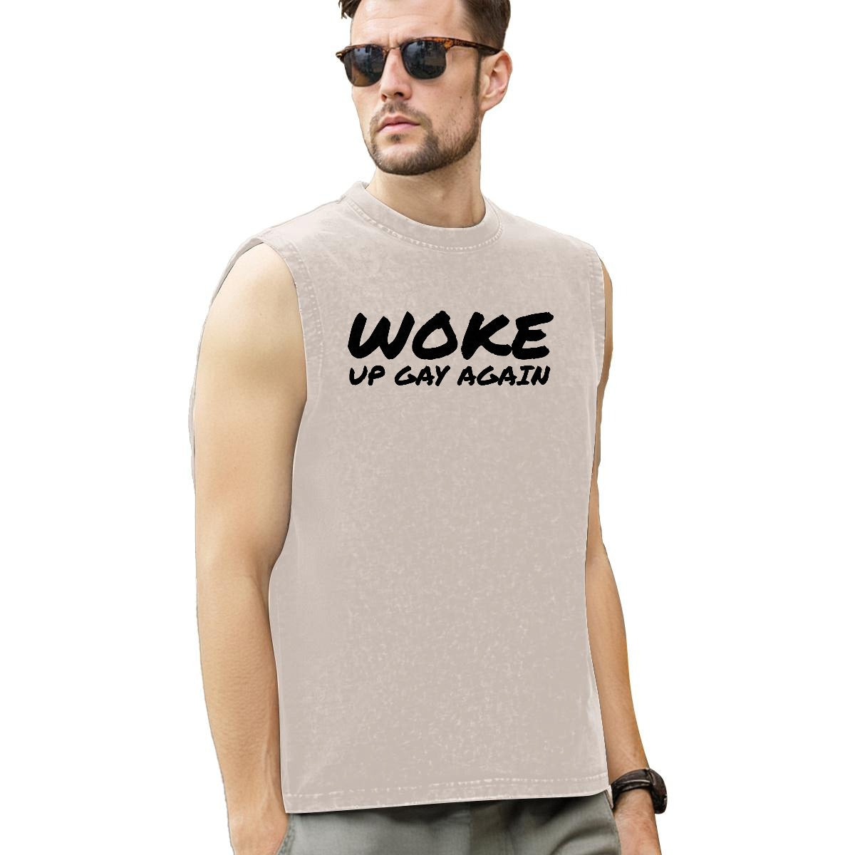 WOKE UP GAY AGAIN SLEEVELESS COTTON SHIRT