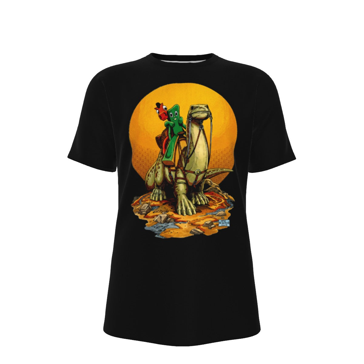 GUMBY AND POKEY RIDE DINO All Over Print Shirt & Tank Top - ARTHUR ADAMS ART