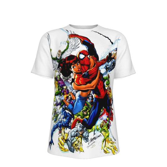 SPIDERMAN ESCAPES VILLAINS ALL OVER PRINT SHIRT AND TANK TOP