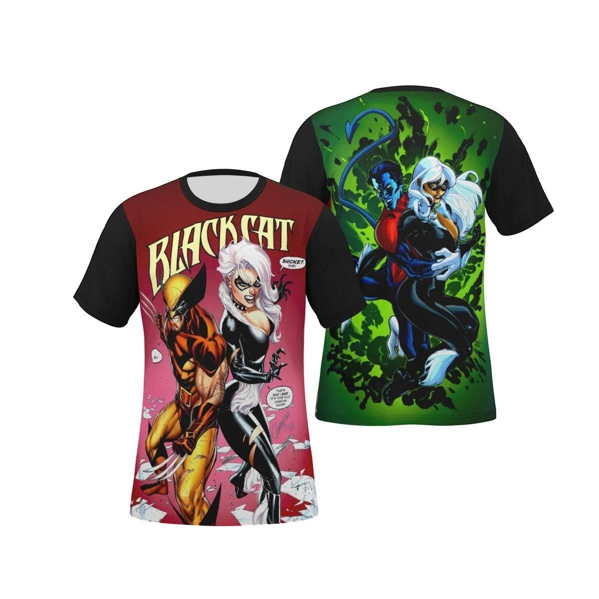 BLACK CAT WITH WOLVERINE/NIGHTCRAWLER ALL OVER PRINT SHIRT AND TANK