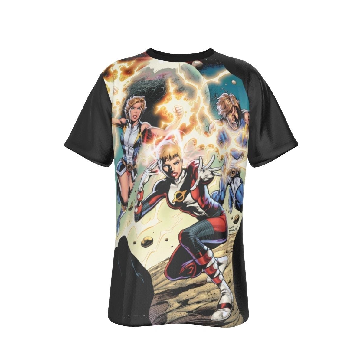 SATURN GIRL AND THE LIGHTNING TWINS ALL OVER PRINT SHIRT AND TANK - CINAR ART