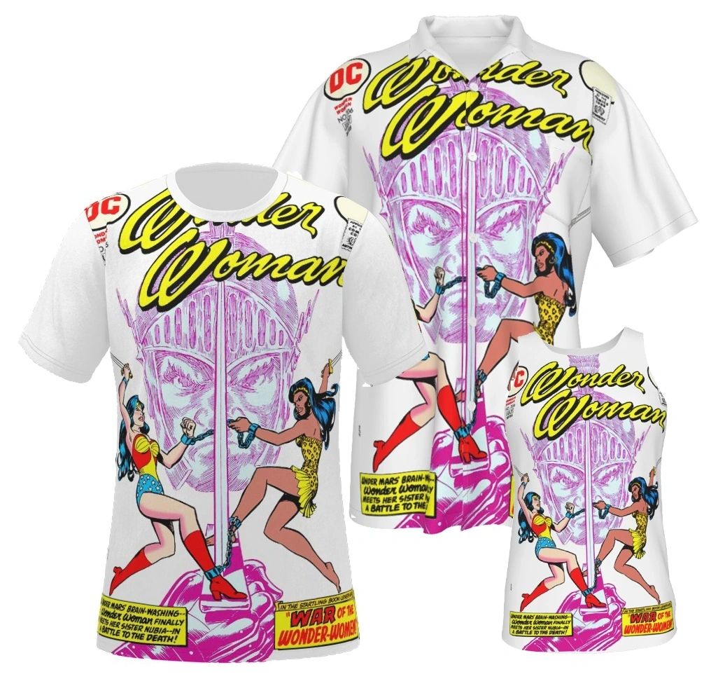 WONDER WOMAN 206 ALL OVER PRINT SHIRT, BUTTON UP & TANK