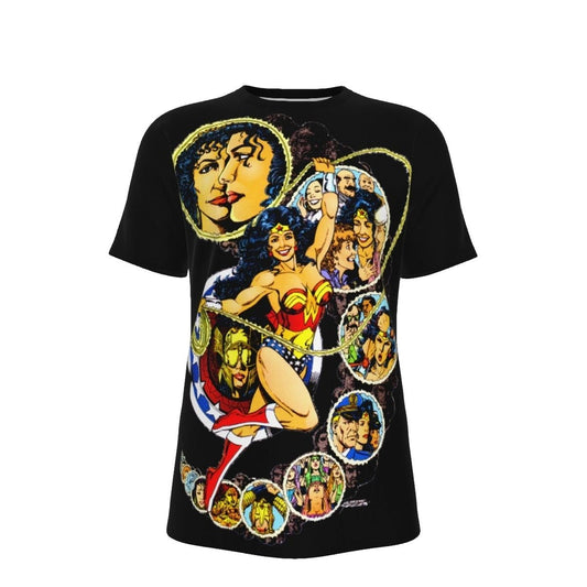 WONDER WOMAN PEREZ PINUP ALL OVER PRINT SHIRT, BUTTON UP & TANK