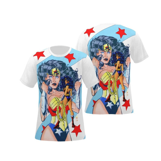 WONDER WOMAN RINGO PIN UP ALL OVER PRINT SHIRT, BUTTON UP & TANK