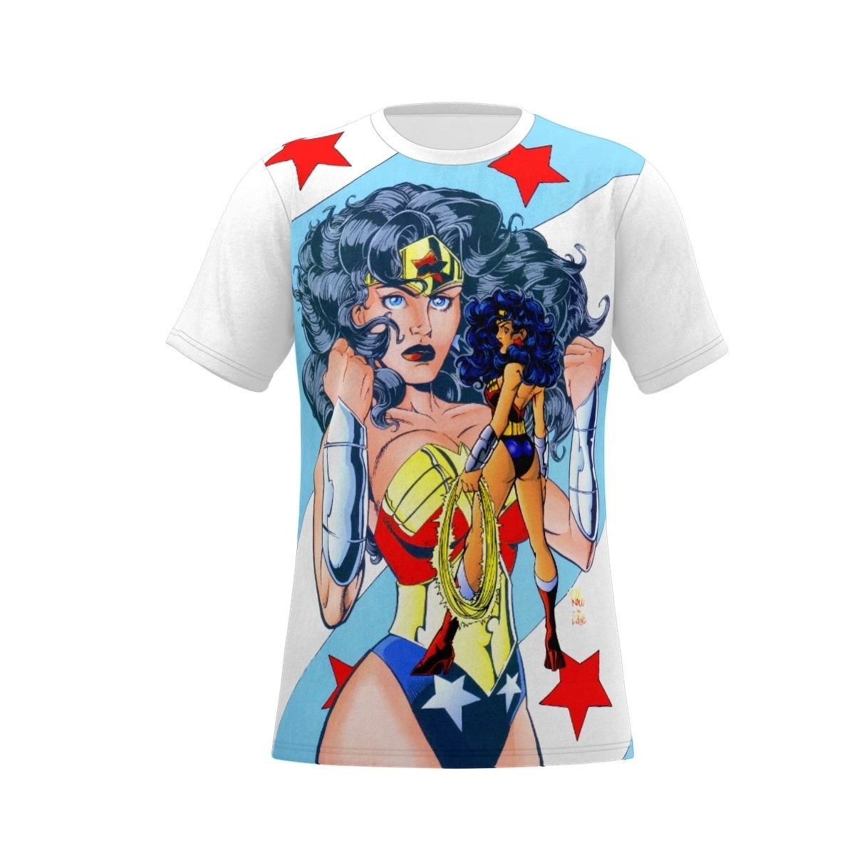 WONDER WOMAN RINGO PIN UP ALL OVER PRINT SHIRT, BUTTON UP & TANK