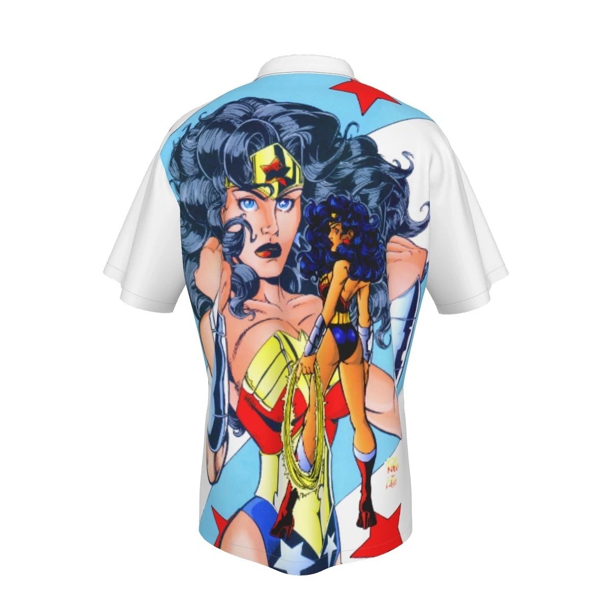 WONDER WOMAN RINGO PIN UP ALL OVER PRINT SHIRT, BUTTON UP & TANK