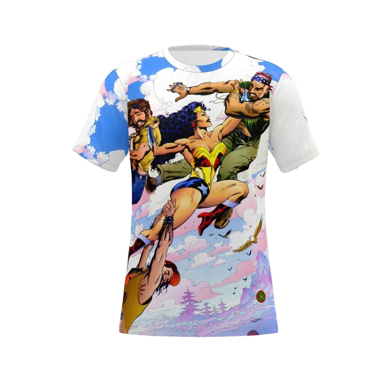 WONDER WOMAN GEORGE FREEMAN PIN UP ALL OVER PRINT SHIRT, BUTTON UP & TANK