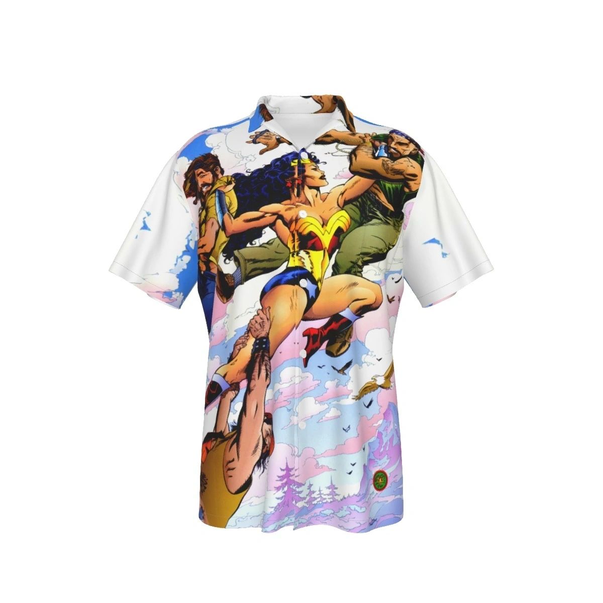 WONDER WOMAN GEORGE FREEMAN PIN UP ALL OVER PRINT SHIRT, BUTTON UP & TANK
