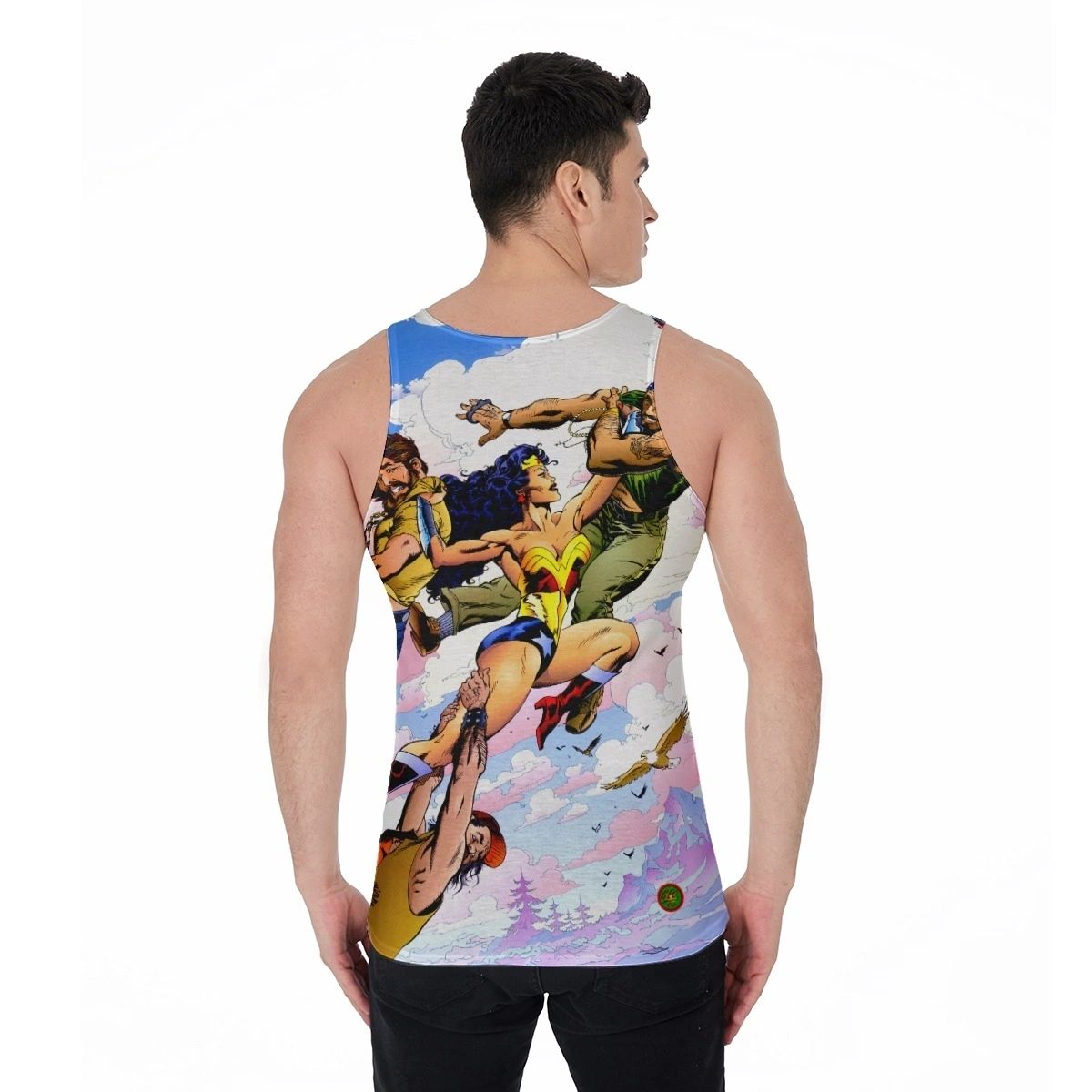 WONDER WOMAN GEORGE FREEMAN PIN UP ALL OVER PRINT SHIRT, BUTTON UP & TANK