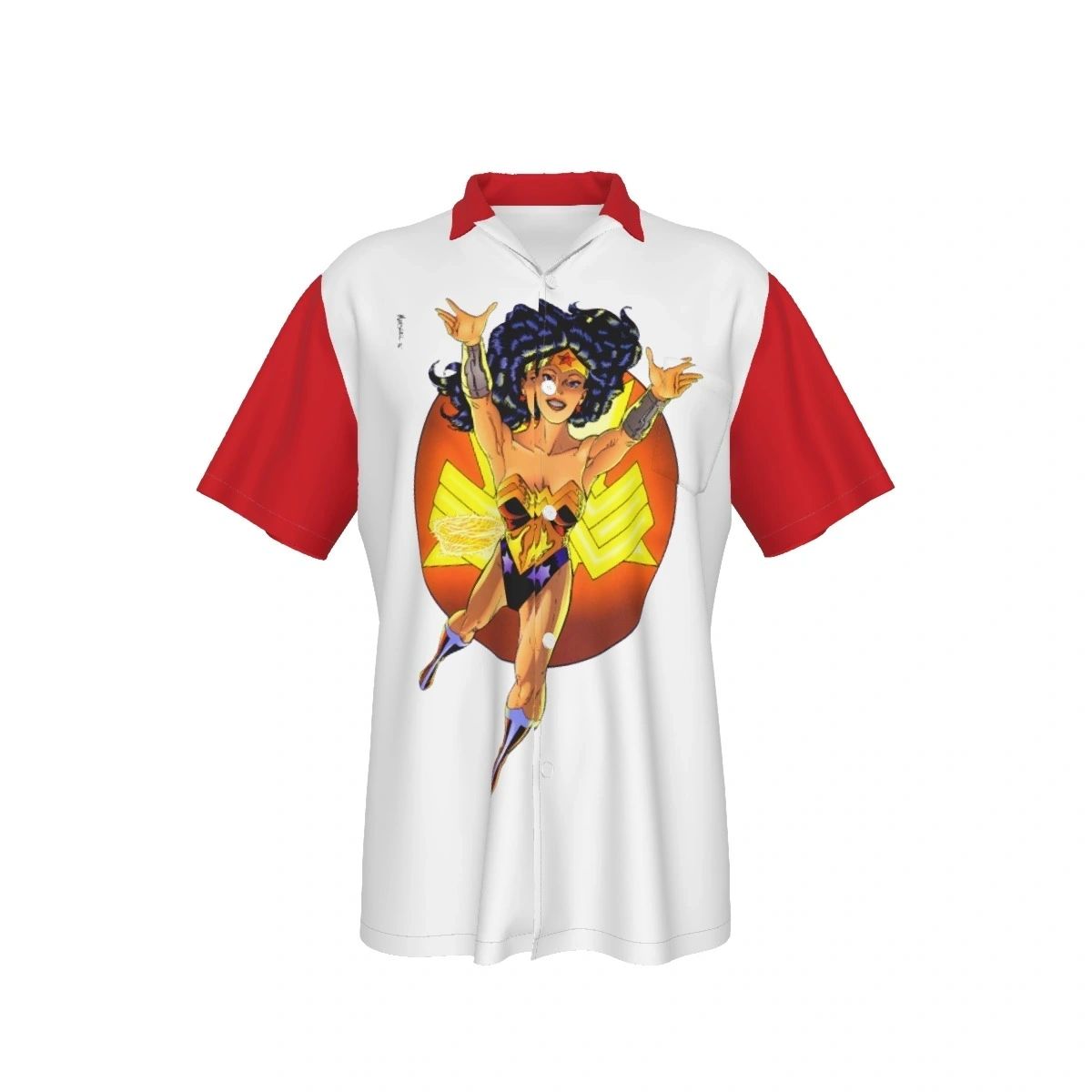 WONDER WOMAN MARSHAL ROGERS PIN UP ALL OVER PRINT SHIRT, BUTTON UP & TANK