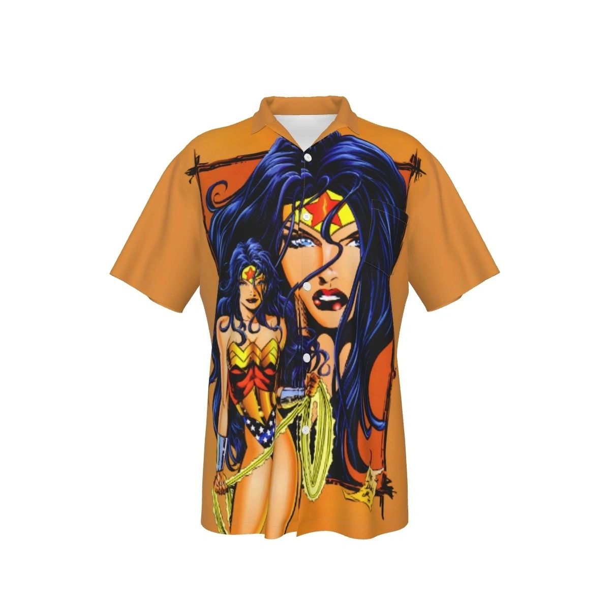 WONDER WOMAN MIKE DEOGATO PIN UP ALL OVER PRINT SHIRT, BUTTON UP & TANK