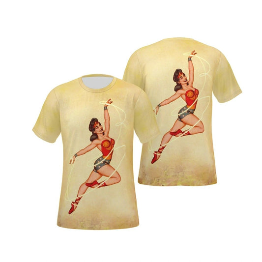 WONDER WOMAN JENNY FRISON PINUP ALL OVER PRINT SHIRT & TANK