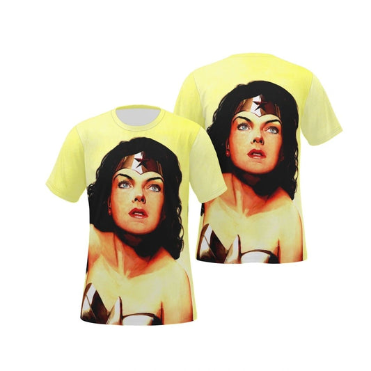 WONDER WOMAN CLOSE UP ROSS ART ALL OVER PRINT SHIRT & TANK