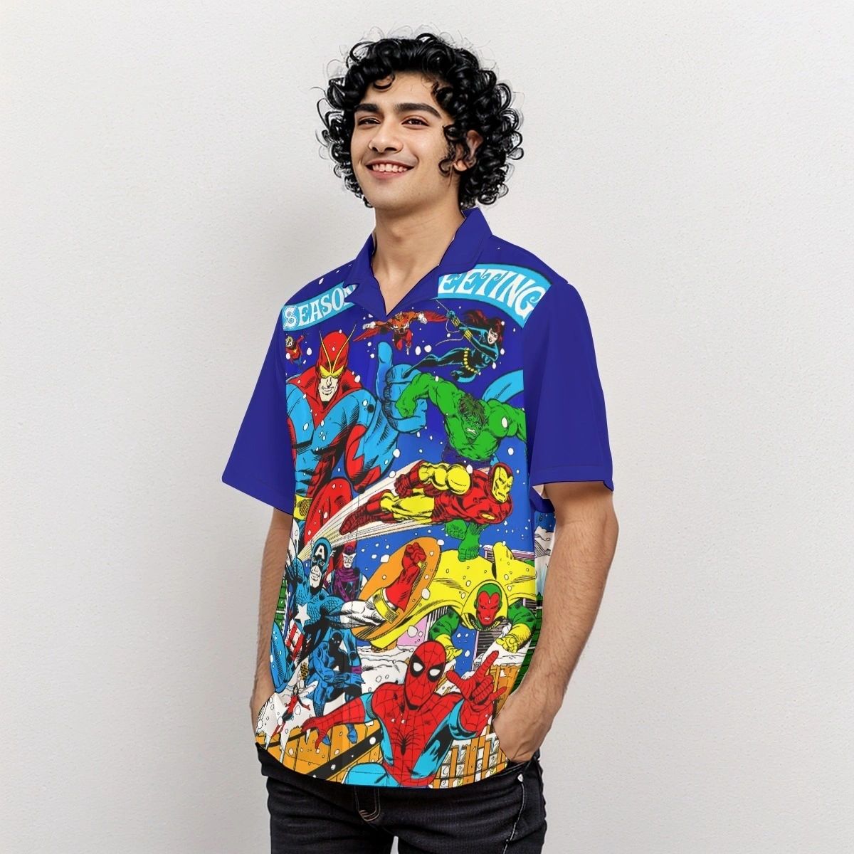 MARVEL SEASONS GREETINGS OVER PRINT SHIRT & TANK