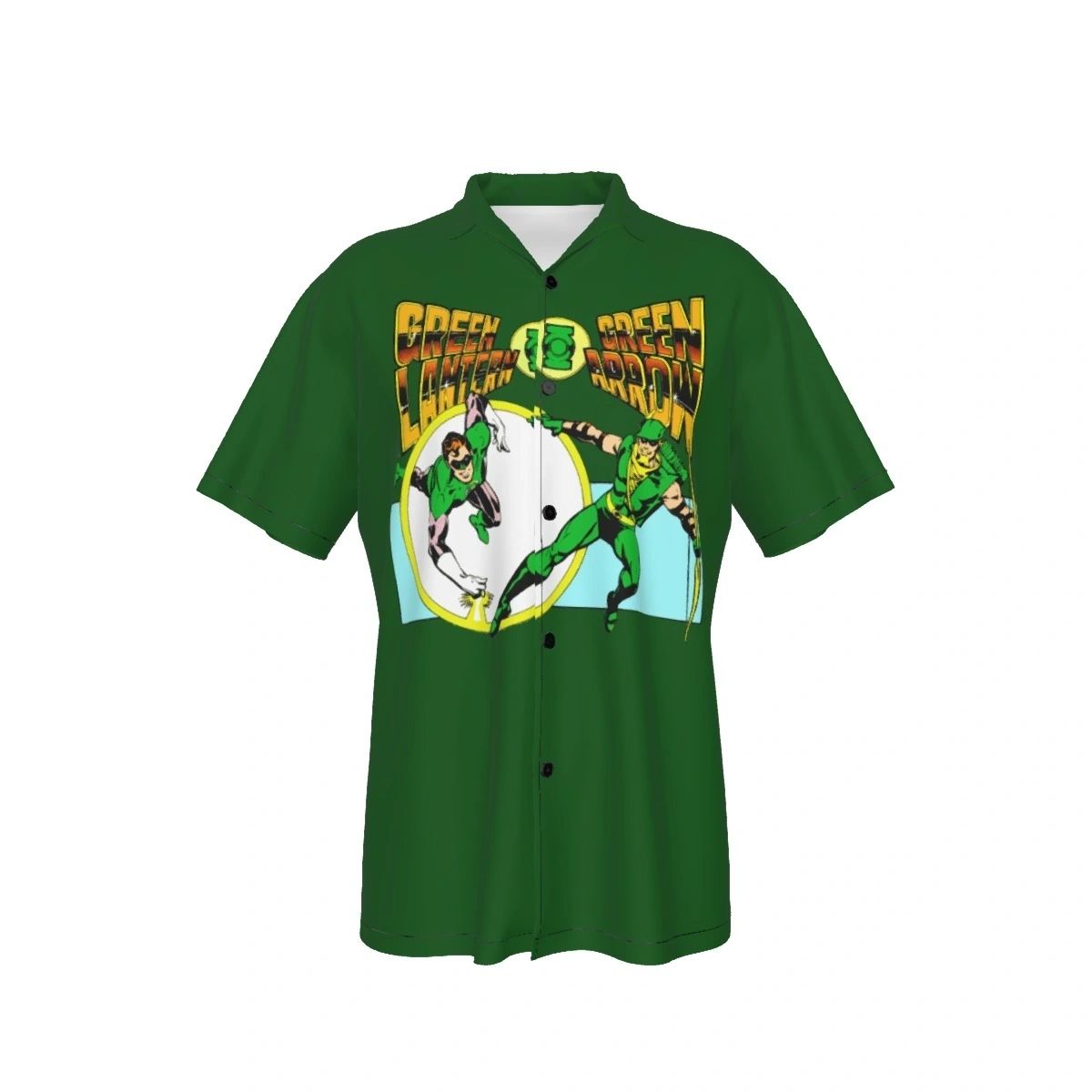 GREEN LANTERN GREEN ARROW AD OVER PRINT SHIRT & TANK