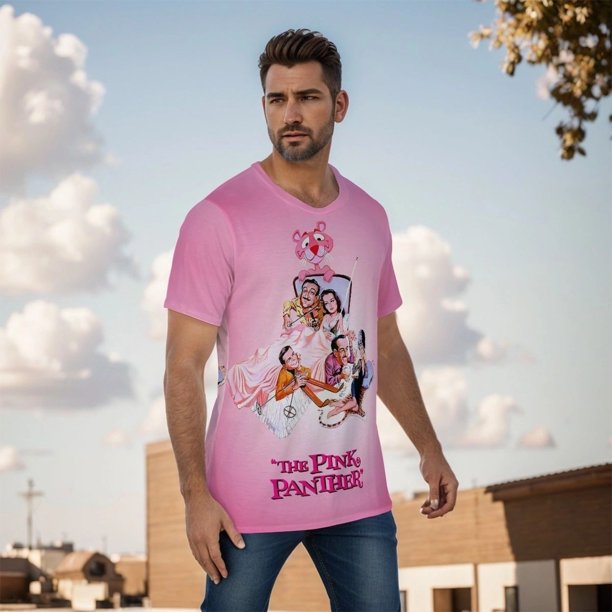 PINK PANTHER MOVIE POSTER OVER PRINT SHIRT & TANK