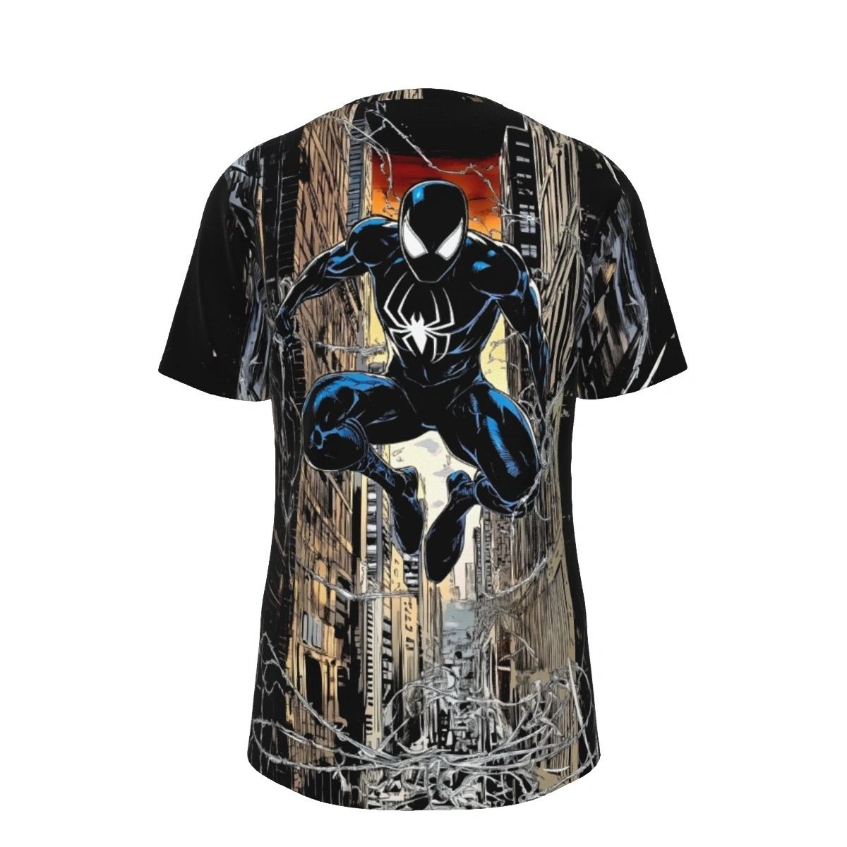SPIDERMAN SWINGING ALL OVER PRINT SHIRT AND TANK TOP-BLACK COSTUME