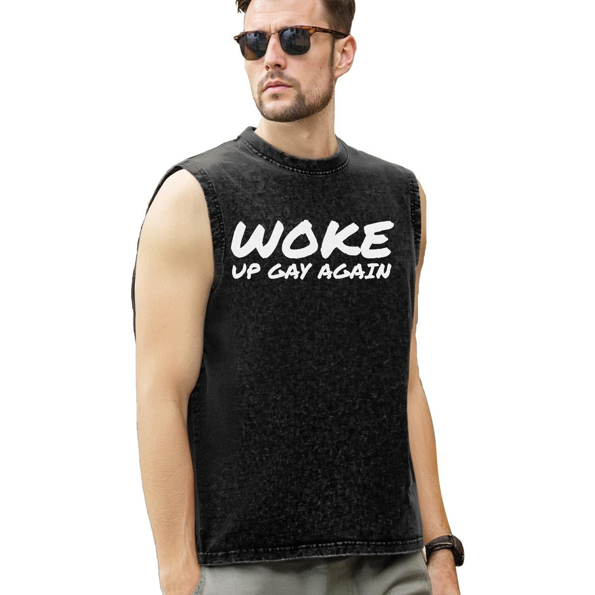 WOKE UP GAY AGAIN SLEEVELESS COTTON SHIRT
